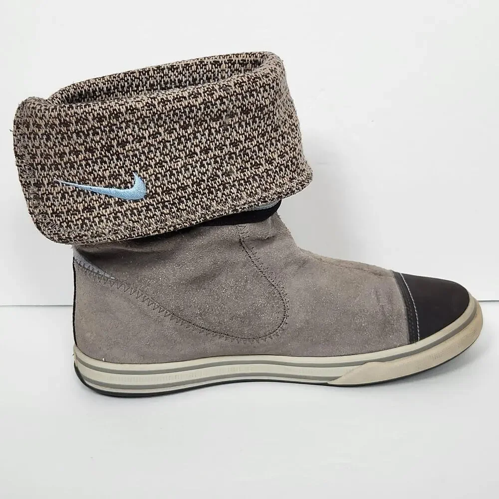 Nike Gray Suede Mid Calf Boots Womens Size 9 US Ankle Knit Cuff 316394-041 Y2K